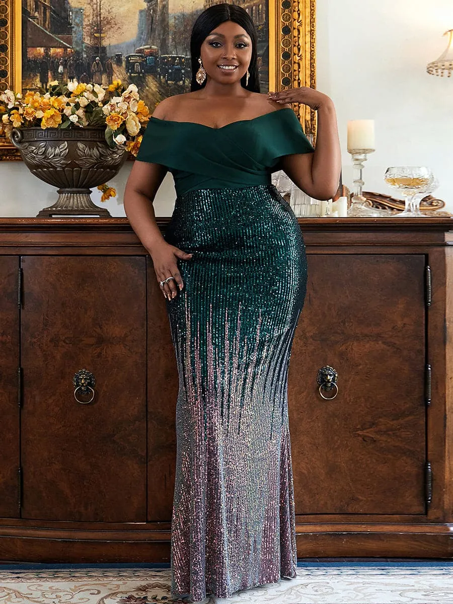 Plus Size Gradient Maxi Sequin Prom Dress PXH2125