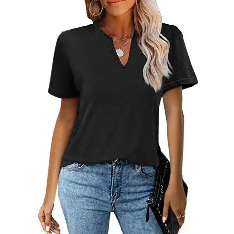 Popular Edge V-Neck Pleated Casual Short Sleeve Shirt