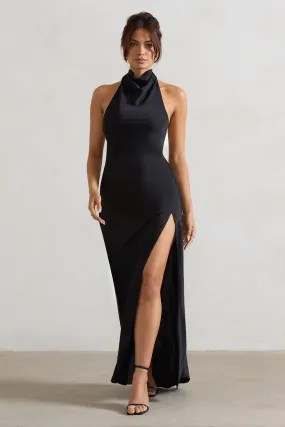 Priero | Black Cowl Halter-Neck Open Back Maxi Dress