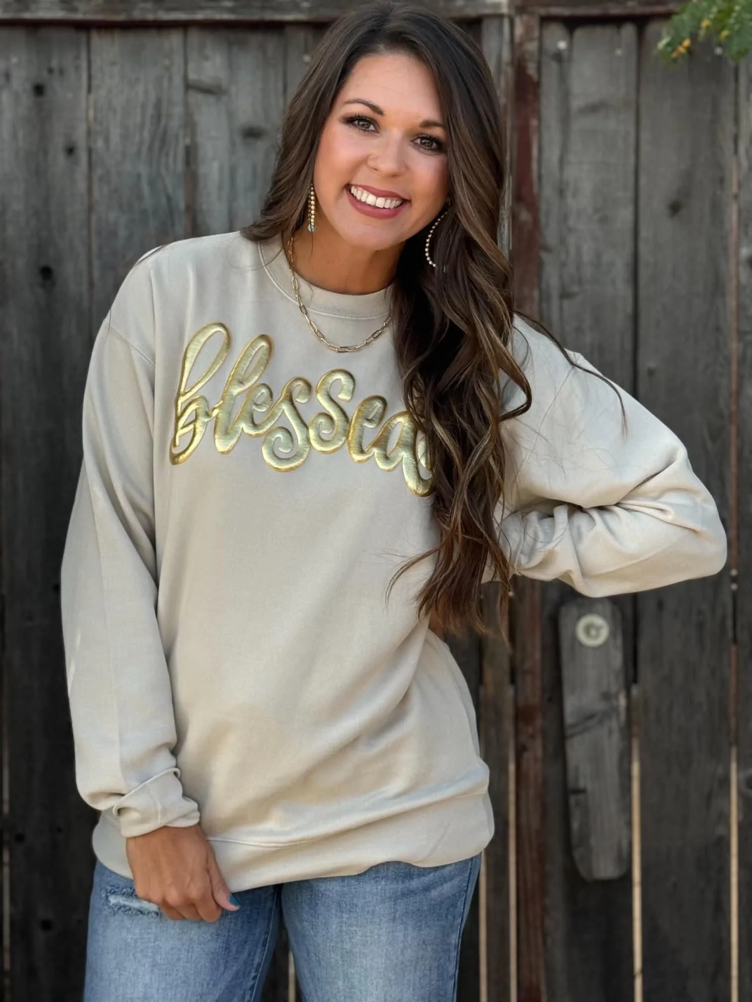 "Blessed" Gold Metallic Sweatshirt