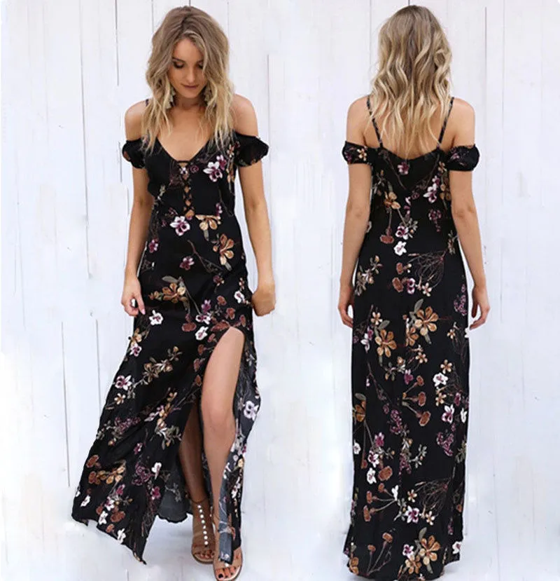 "Nicole" Off-shoulder Floral Print Maxi Dress