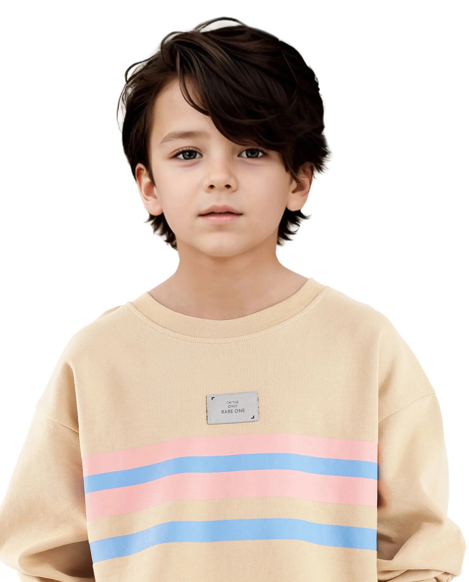 Rare Ones Kids Firo Dusky Yellow Cotton Full Sleeve Crew Neck Pigment Print Sweatshirt