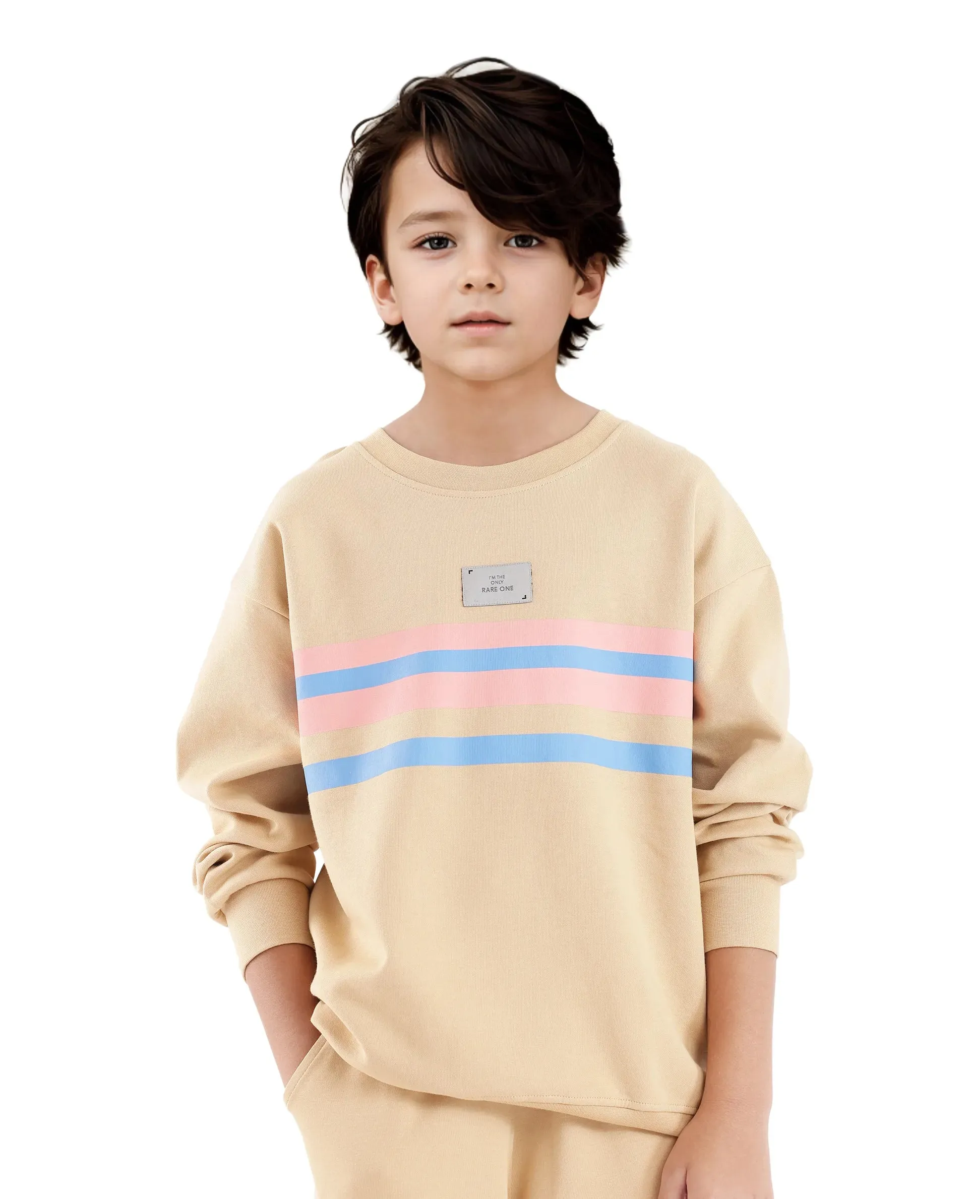 Rare Ones Kids Firo Dusky Yellow Cotton Full Sleeve Crew Neck Pigment Print Sweatshirt