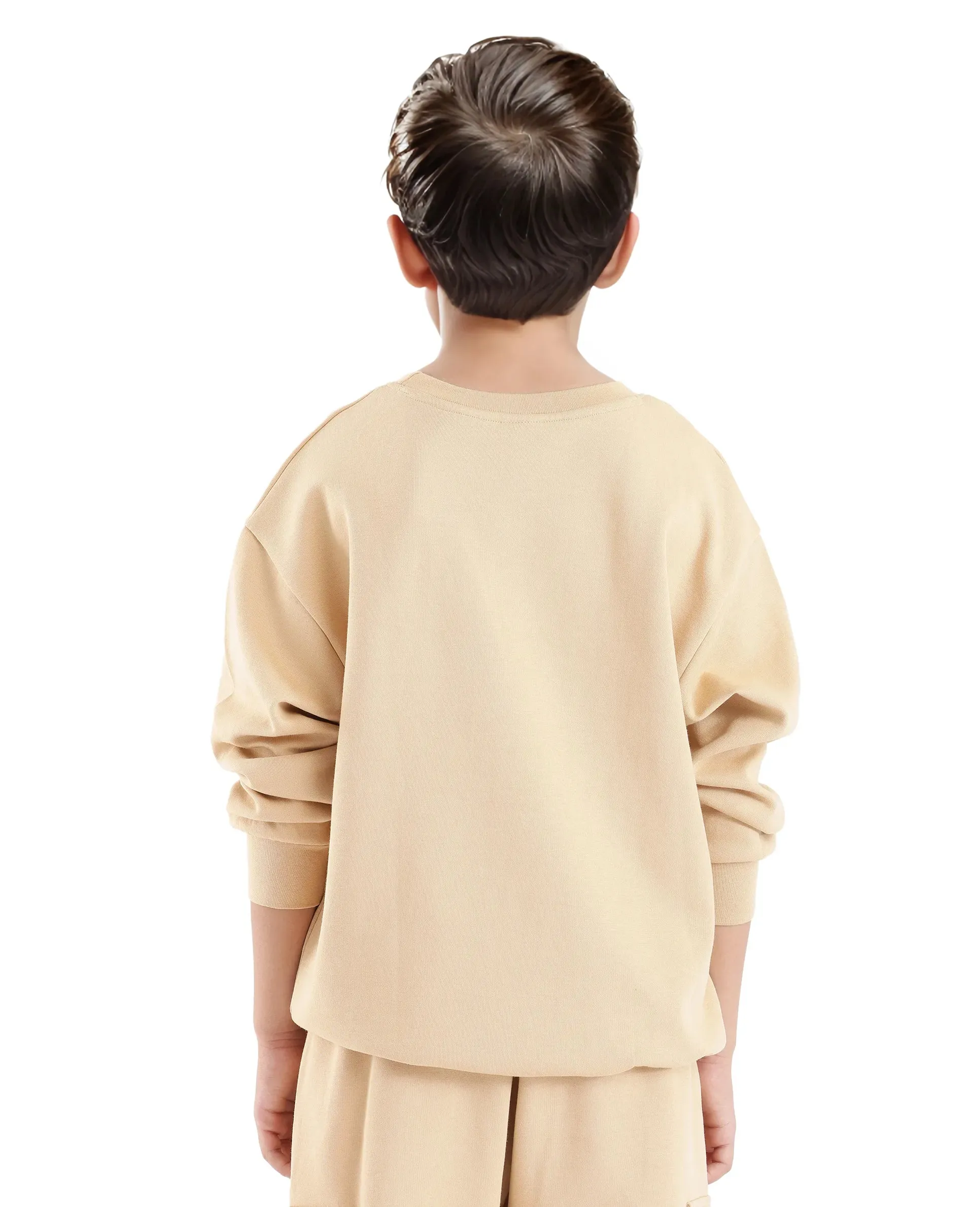 Rare Ones Kids Firo Dusky Yellow Cotton Full Sleeve Crew Neck Pigment Print Sweatshirt