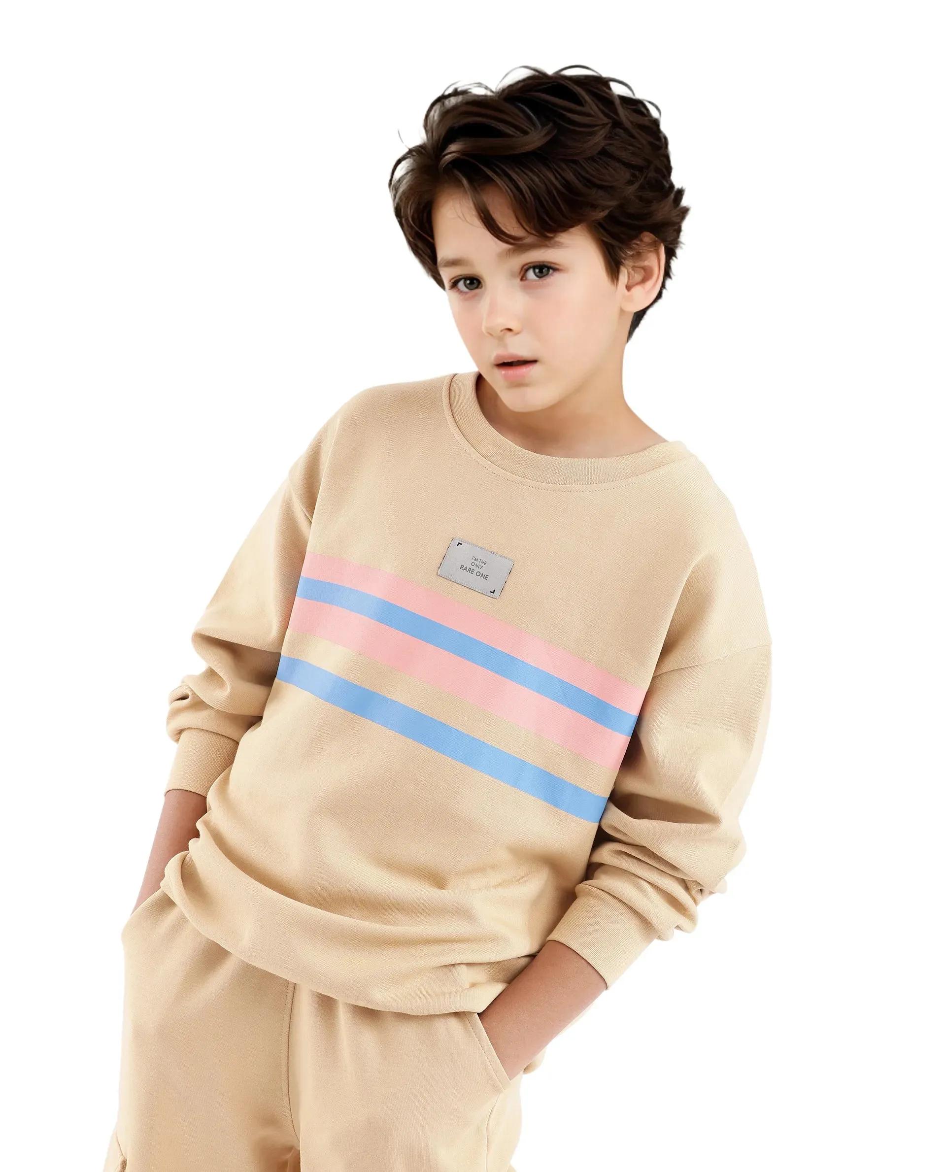 Rare Ones Kids Firo Dusky Yellow Cotton Full Sleeve Crew Neck Pigment Print Sweatshirt