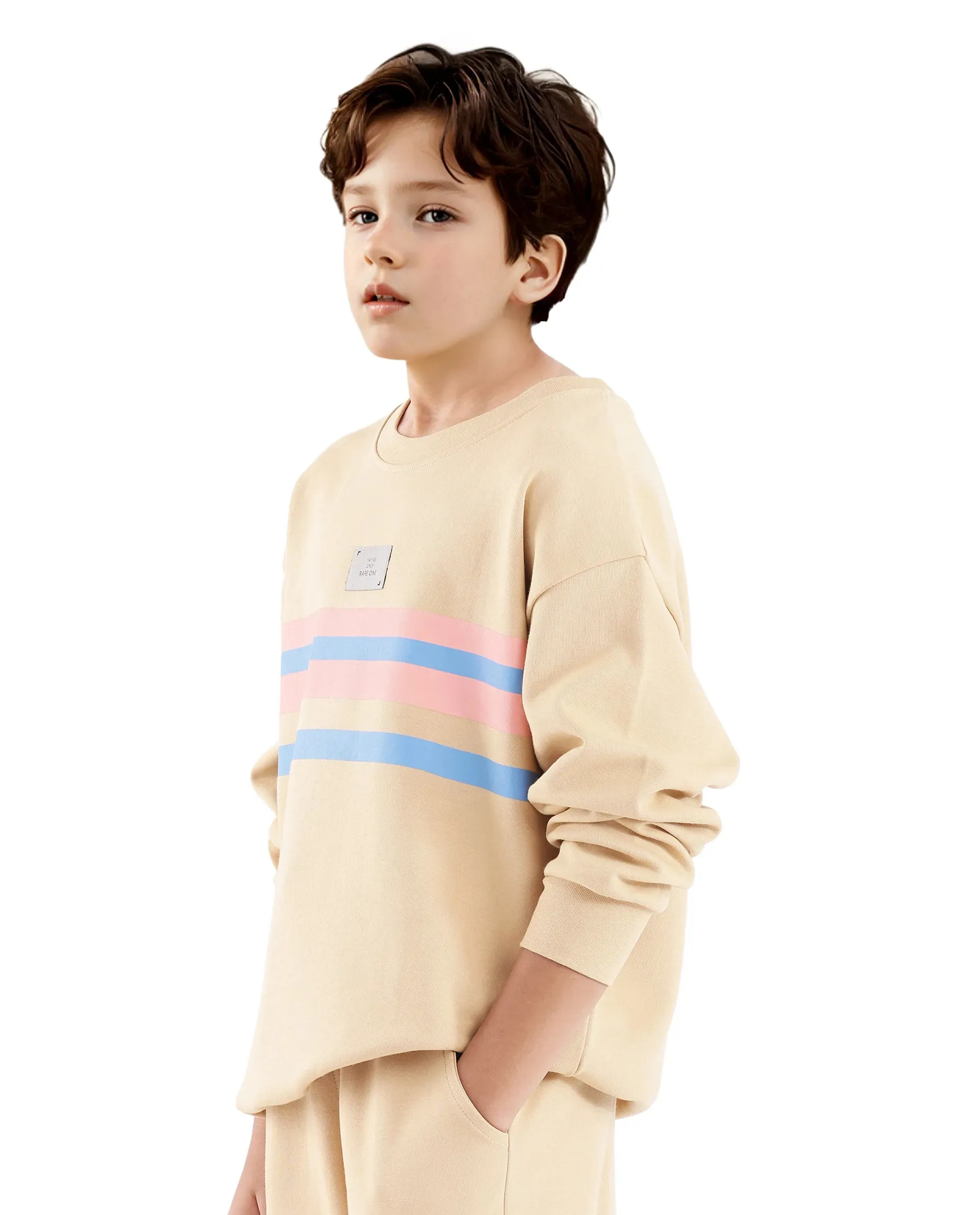 Rare Ones Kids Firo Dusky Yellow Cotton Full Sleeve Crew Neck Pigment Print Sweatshirt