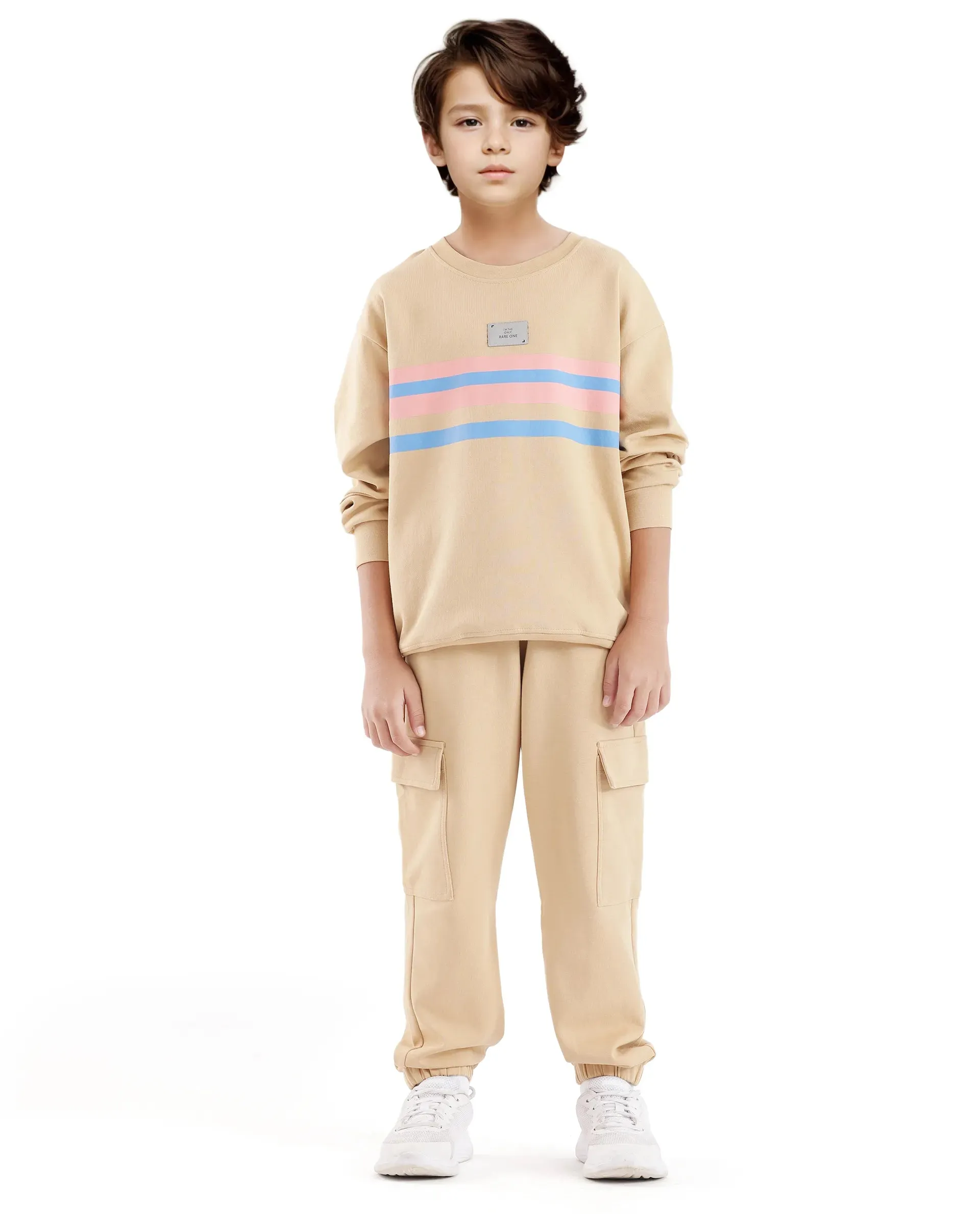 Rare Ones Kids Firo Dusky Yellow Cotton Full Sleeve Crew Neck Pigment Print Sweatshirt