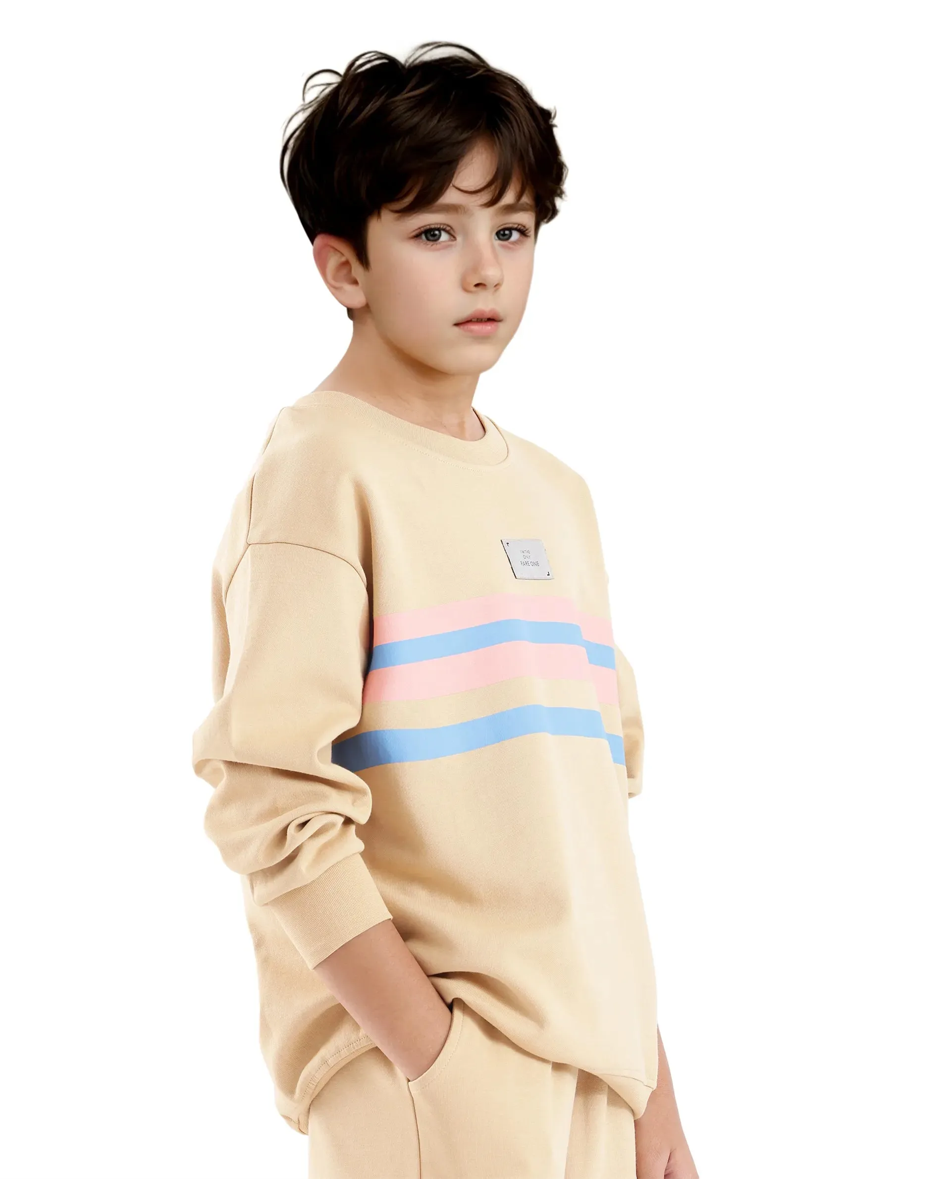 Rare Ones Kids Firo Dusky Yellow Cotton Full Sleeve Crew Neck Pigment Print Sweatshirt