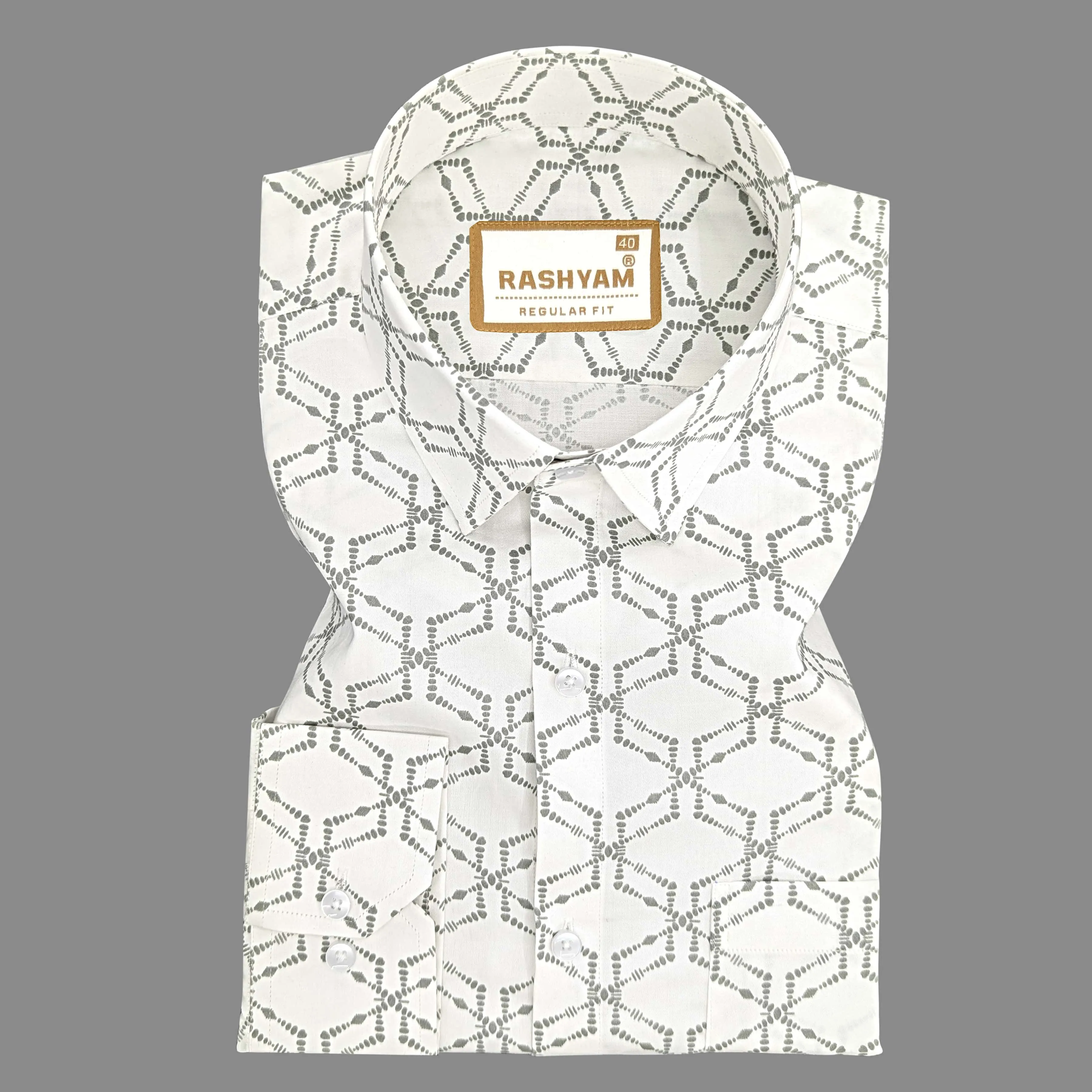 Rashyam Premium Dot Print on White Giza Cotton Shirt