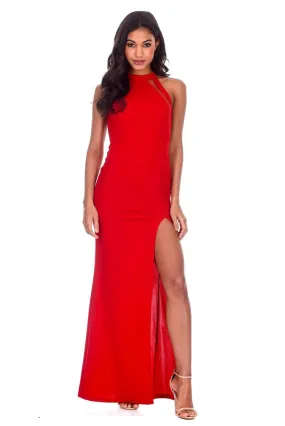 Red Mesh Detailing Maxi Dress