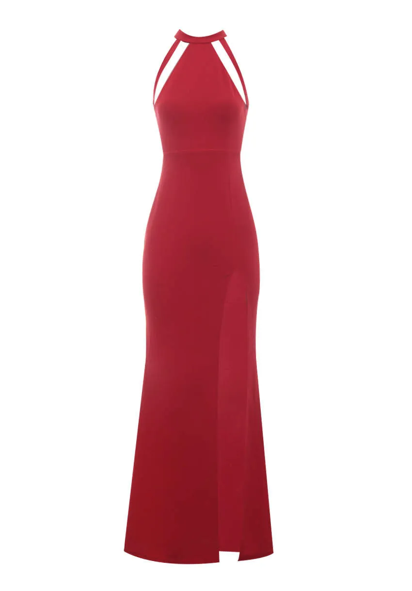 Red Mesh Detailing Maxi Dress