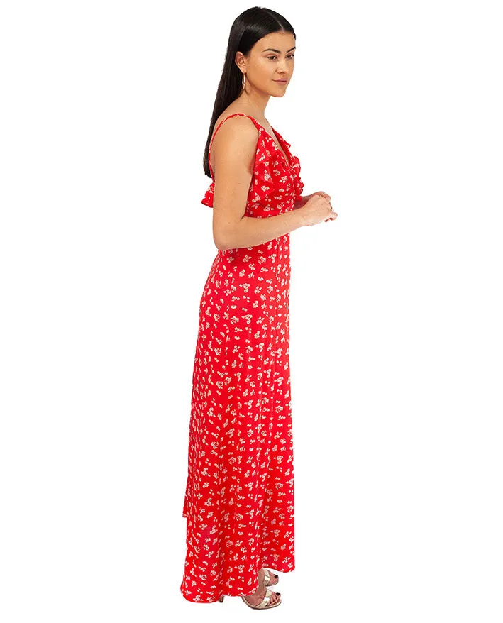 RED RUFFLE MAXI DRESS