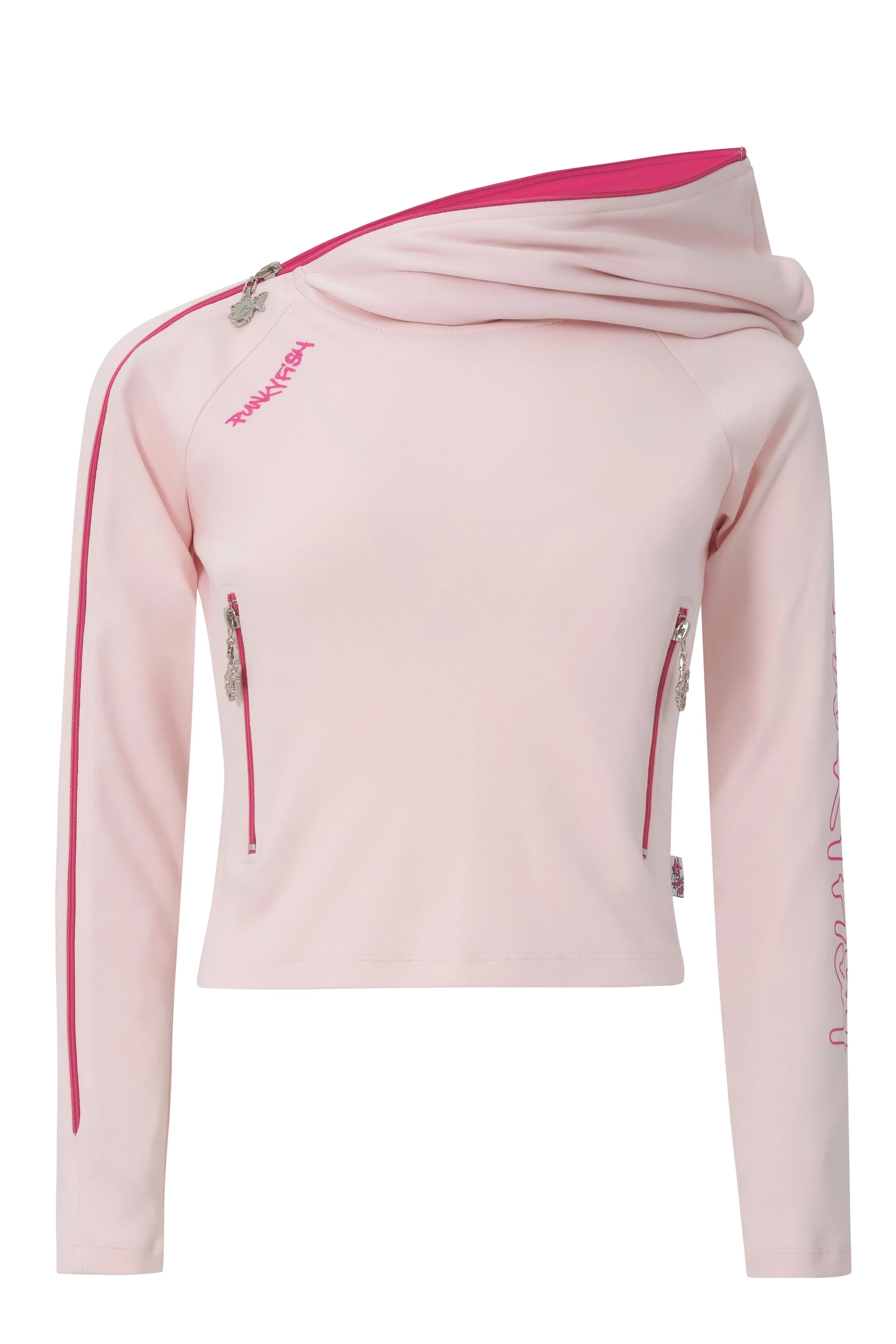 Retro Zipper Hoodie Pink