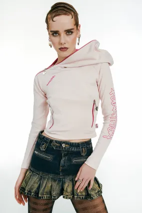 Retro Zipper Hoodie Pink