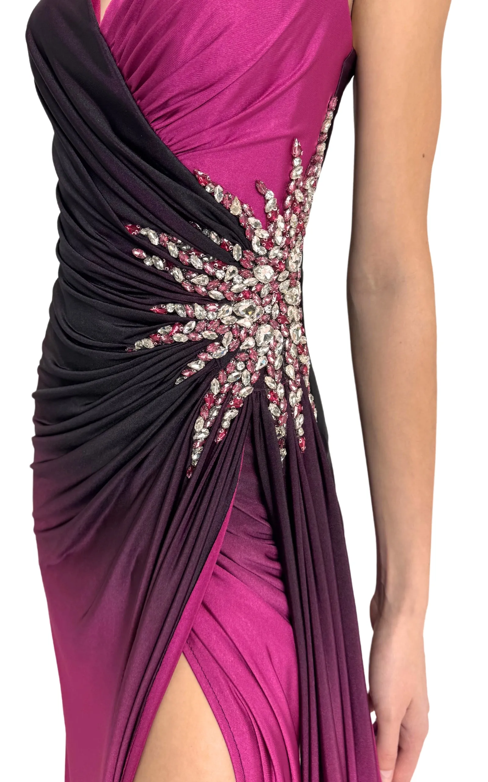 Rhinestone Embellished Burgundy Ombre Party Dress to Impress