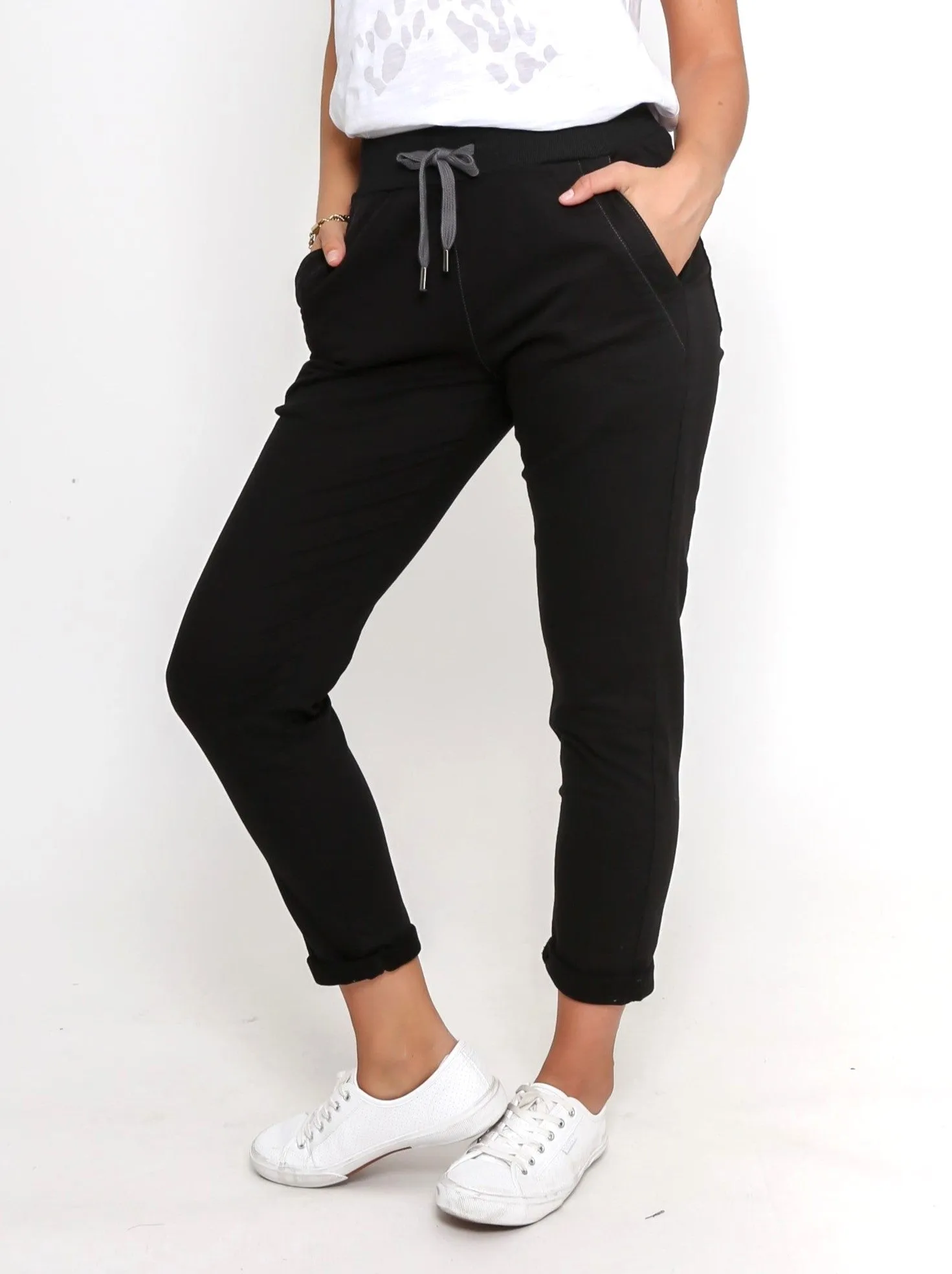 Riley Stretch Denim Joggers - Black