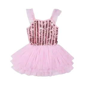 ROCK YOUR BABY PINK STRIPE SEQUIN TULLE LEOTARD DRESS