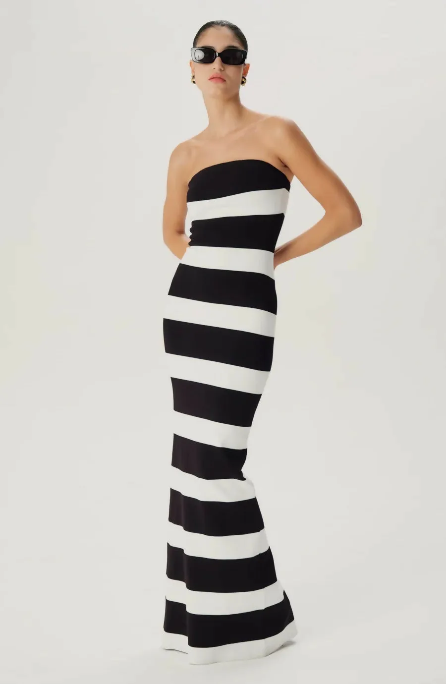 Ronny Kobo Lehua Knit Dress Black and White Stripe