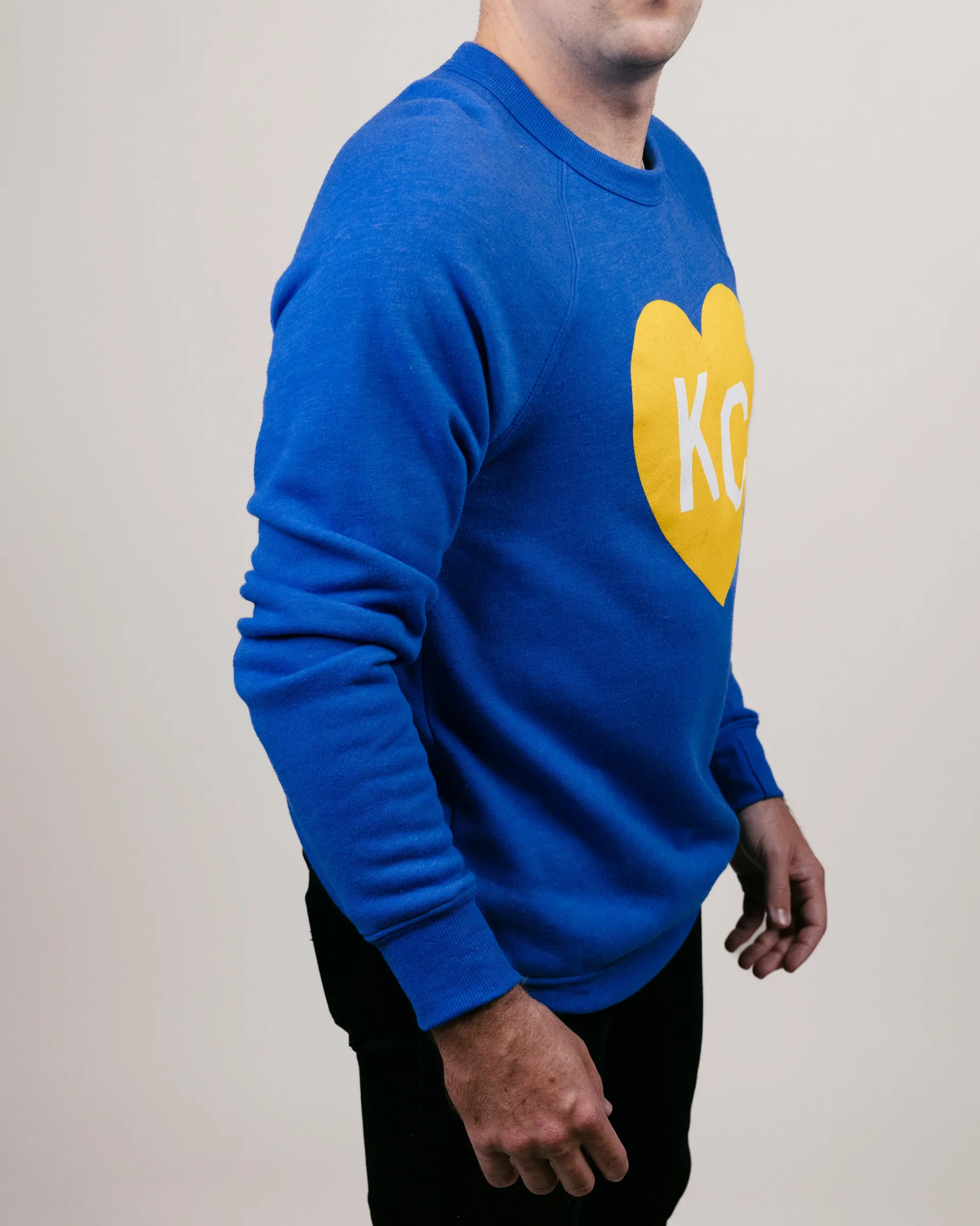 Royal Blue & Yellow KC Heart Vintage Crewneck