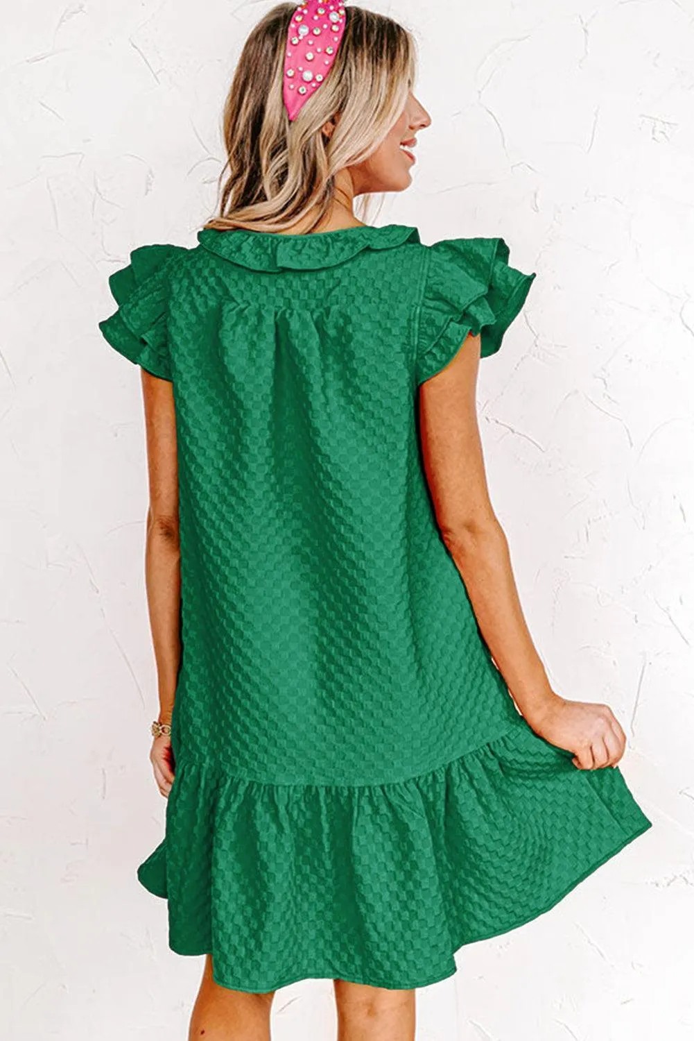 Ruffled Green Shift Dress