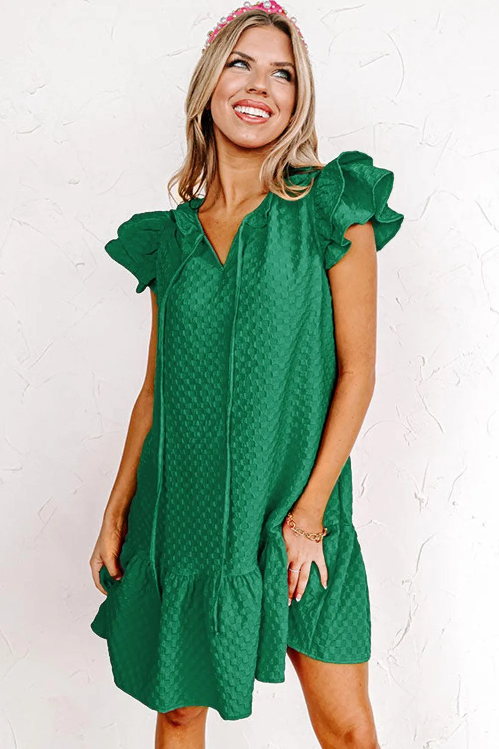 Ruffled Green Shift Dress