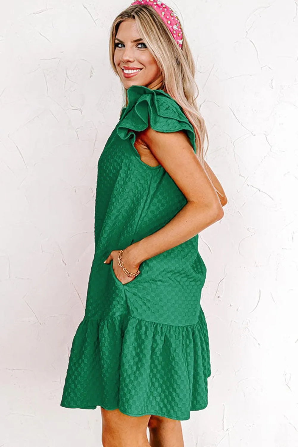 Ruffled Green Shift Dress