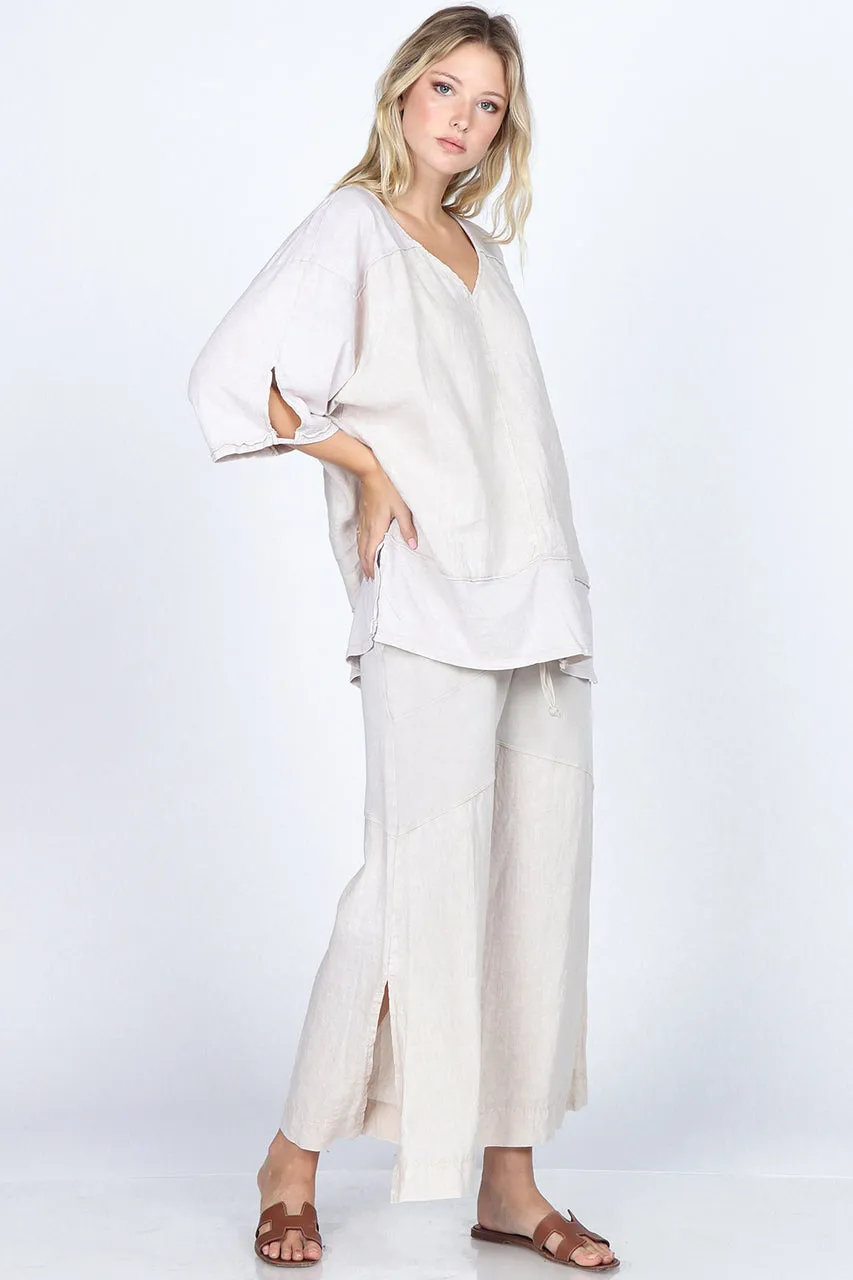 S4978A Bone Mineral Wash Linen Kimono Top