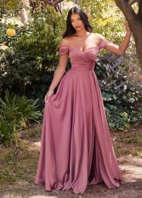 Sakura Off Shoulder Satin Maxi Dress Mauve Rose