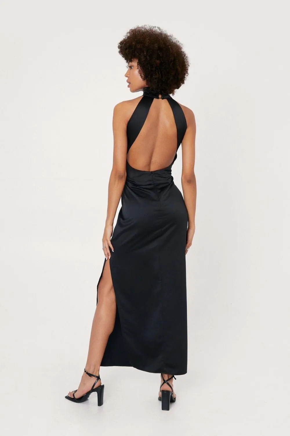 Satin Halterneck Column Maxi Dress