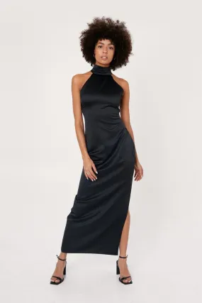 Satin Halterneck Column Maxi Dress