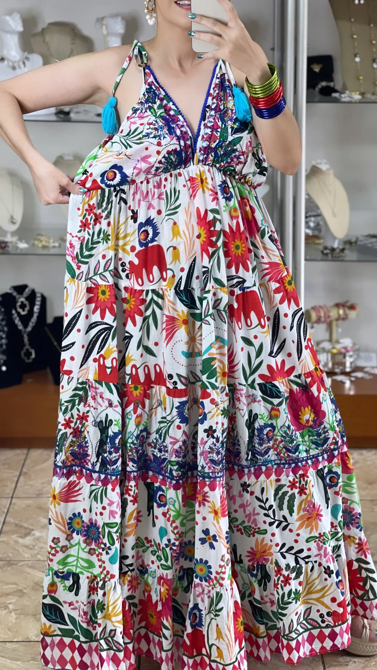 Sequins Floral OS Maxi Dress