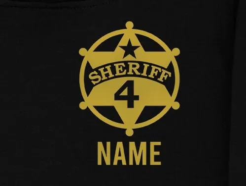 Sheriff Birthday Toddler Black Hoodie with Shield Including Age and Personalized Name - Optional County Sheriff's Office on Back