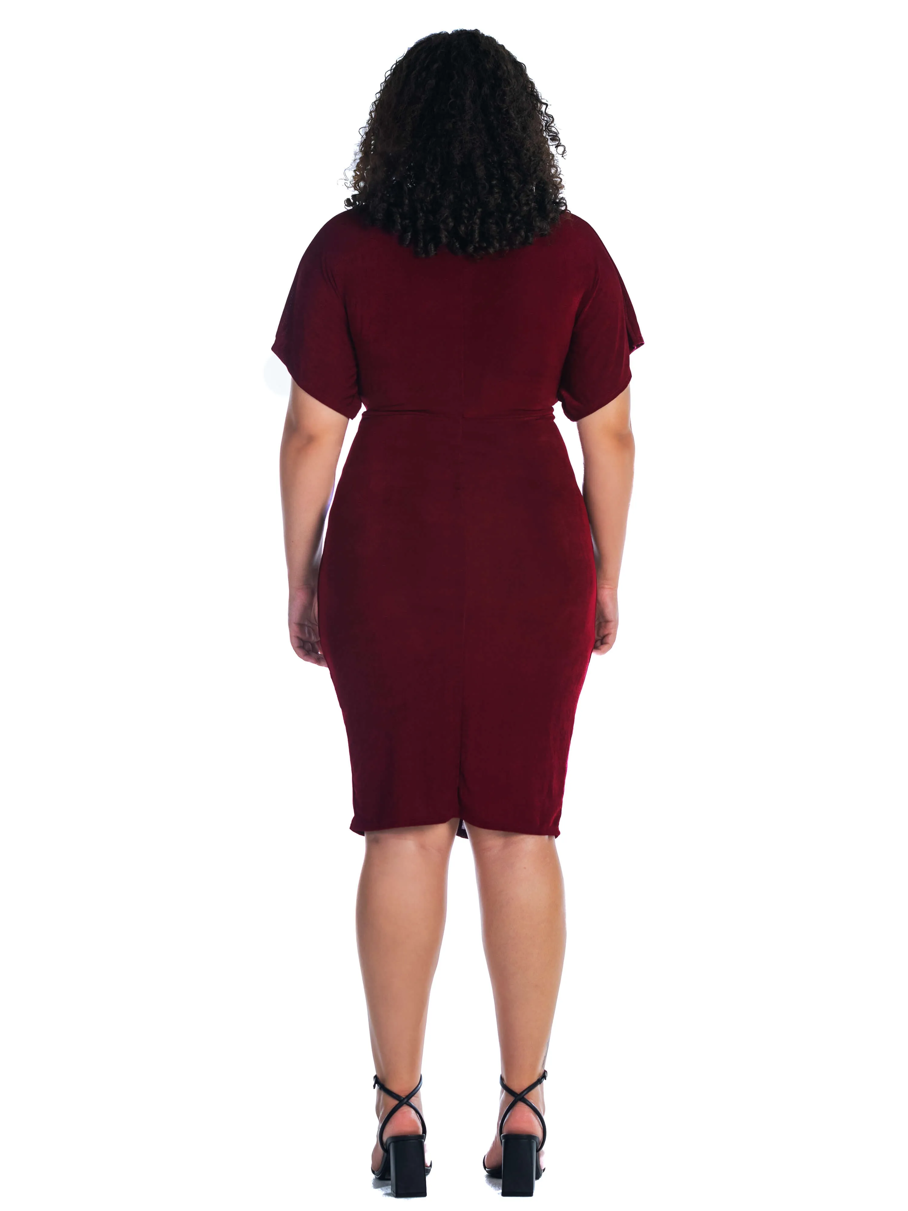 Short Sleeve V Neck Twist Front Split Plus Size Hem Dress