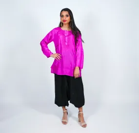 Silk  Pink Short Embroidered Kurti