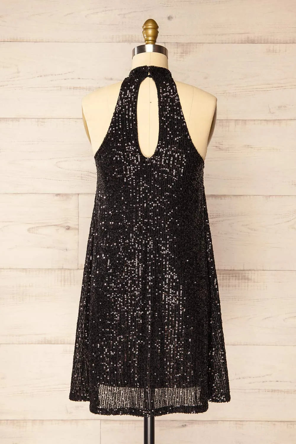 Singapour Black | Short Sequin Dress w/ High Neck