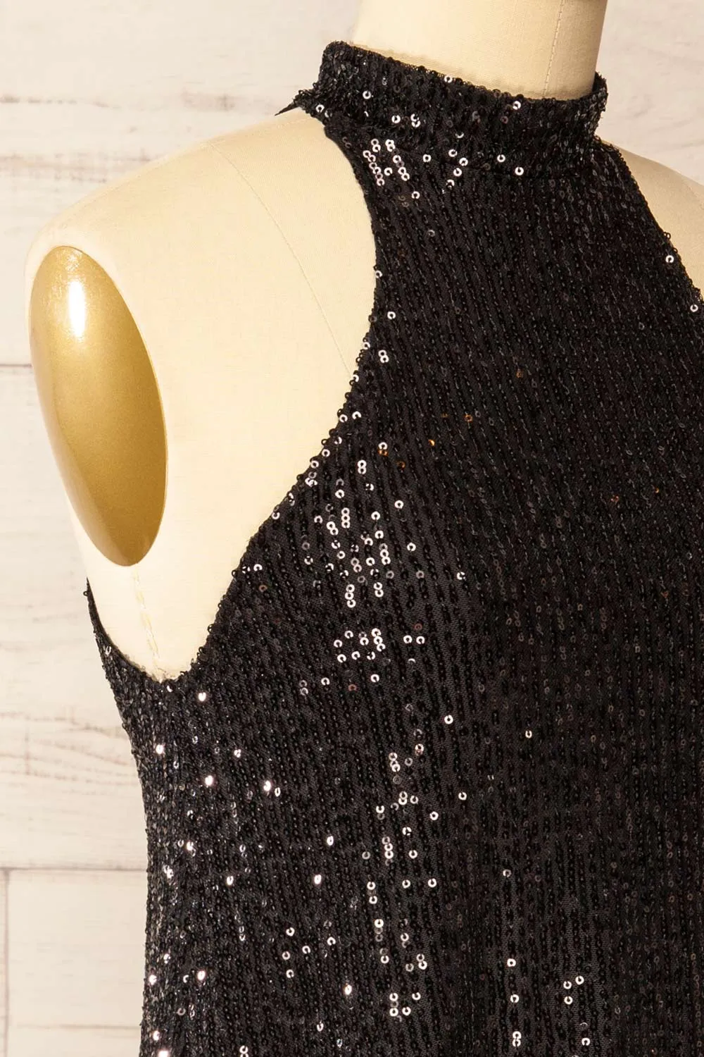 Singapour Black | Short Sequin Dress w/ High Neck