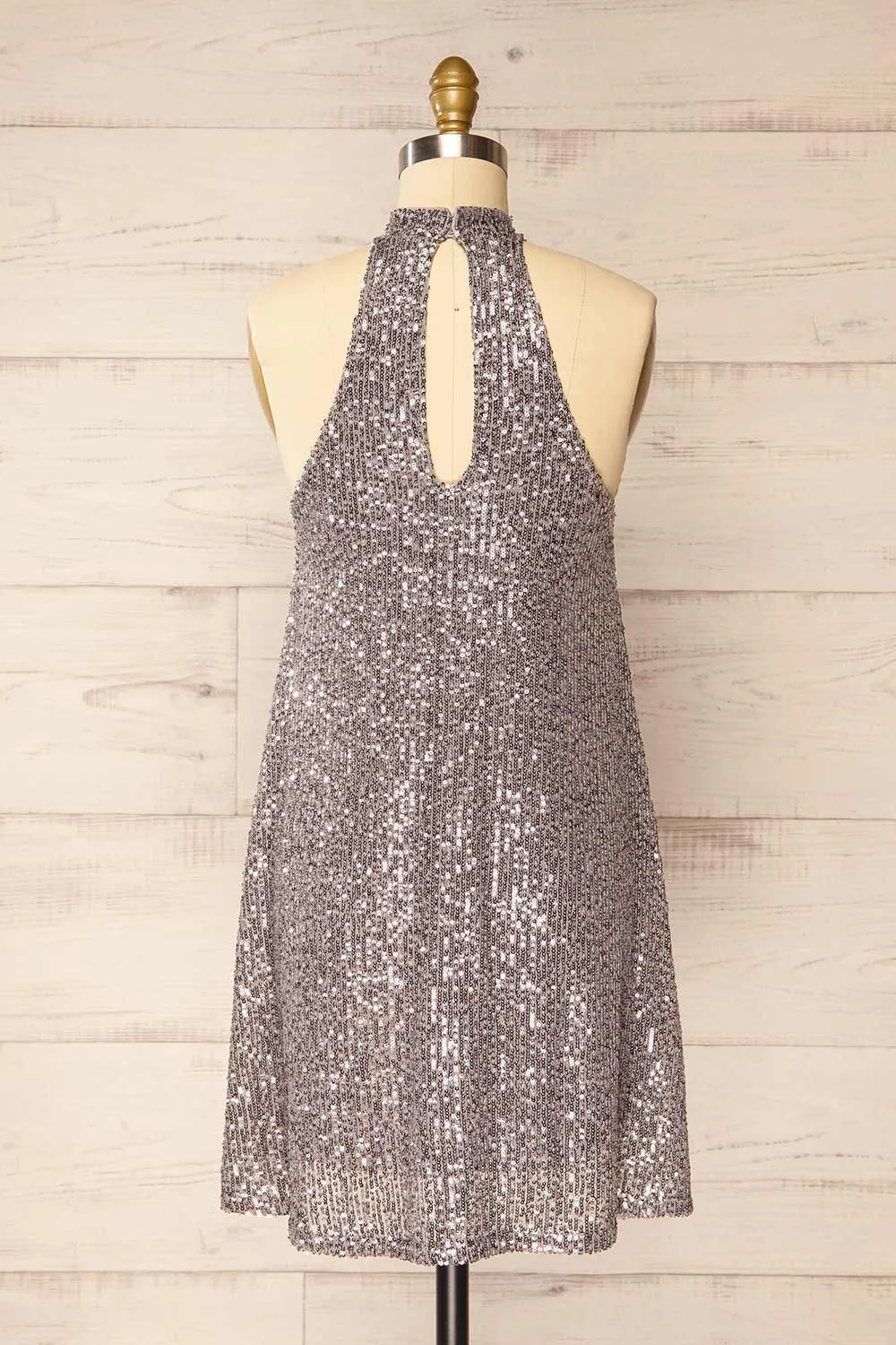 Singapour Silver | Short Sequin Dress w/ High Neck