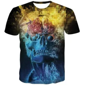 Skull T shirts Men Flame Tshirt Printed Skeleton Tshirt Anime Geometric Tshirts Casual Rock T shirts Funny Short Sleeve Hip hop