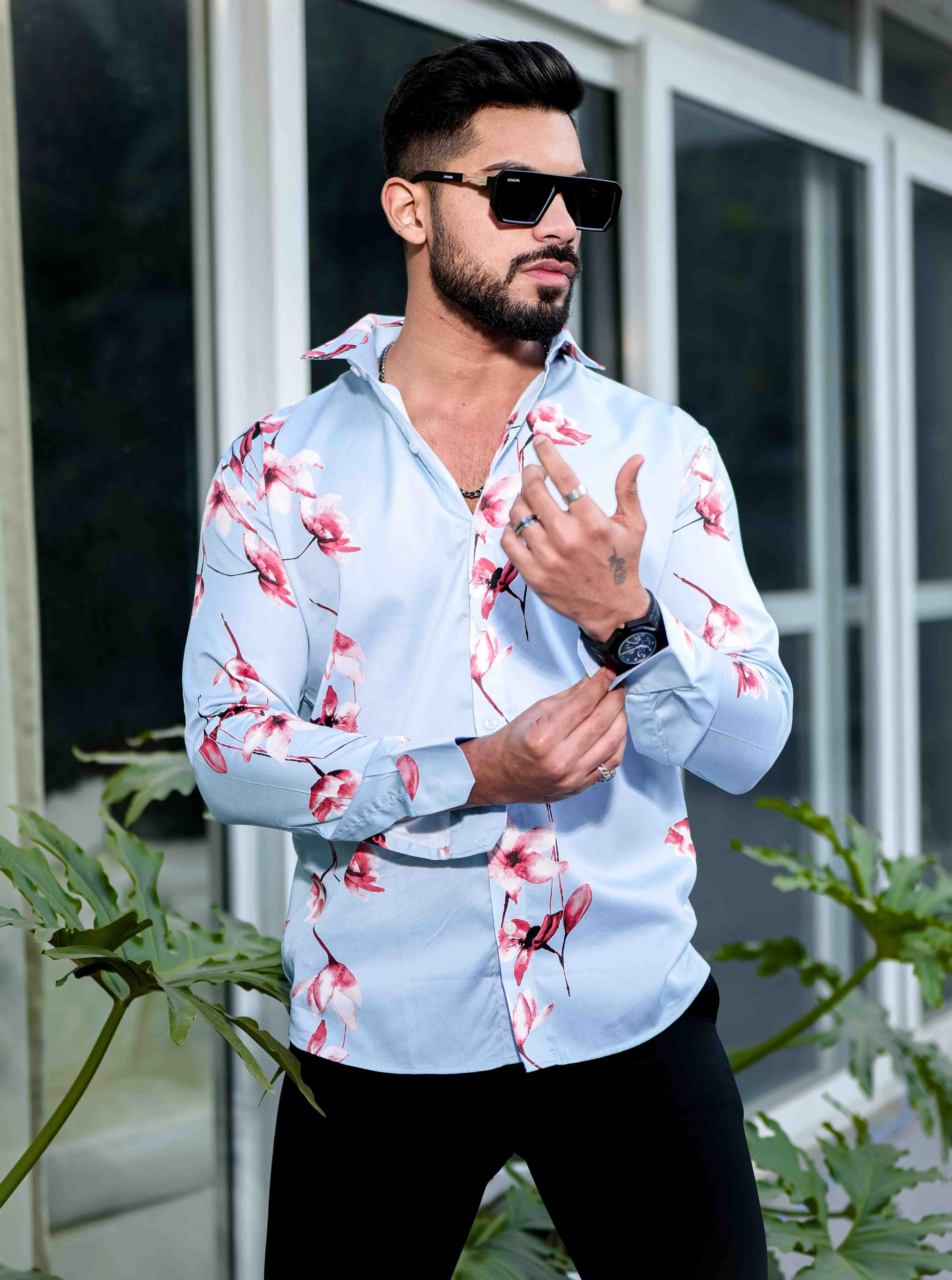 Sky Giza Cotton Print Premium Shirt