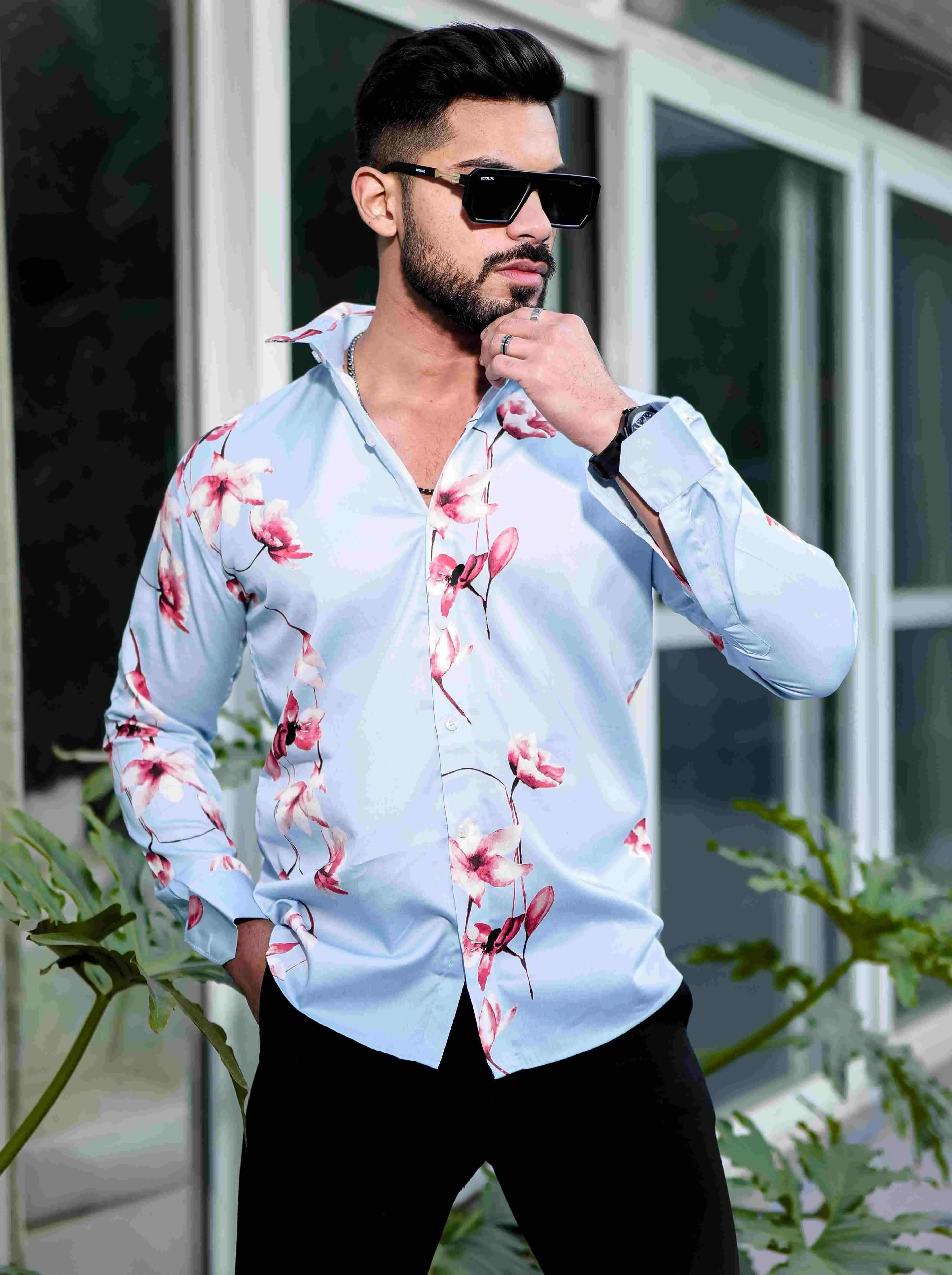 Sky Giza Cotton Print Premium Shirt