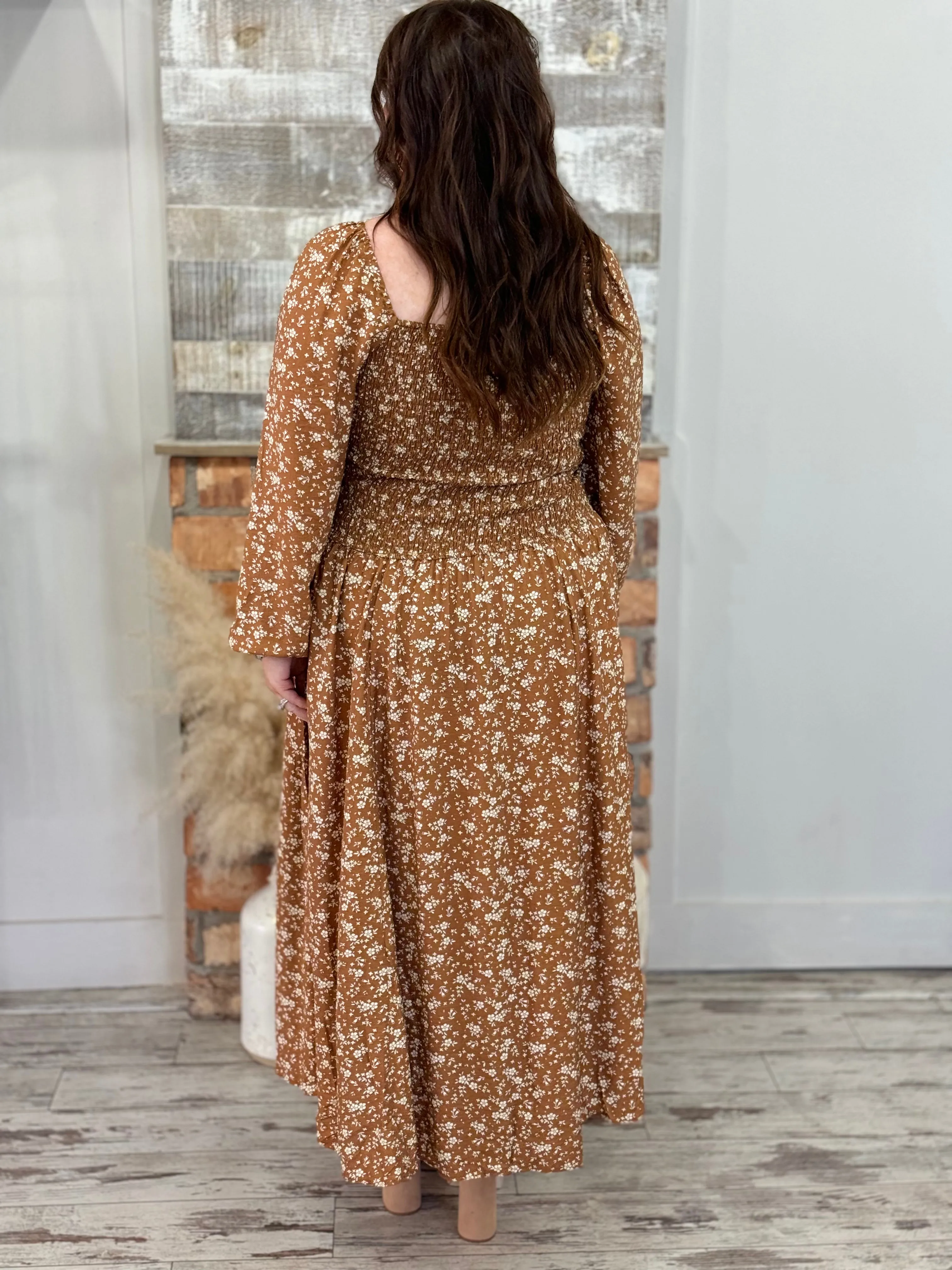 Smocked Drop Waist Floral Maxi Dress