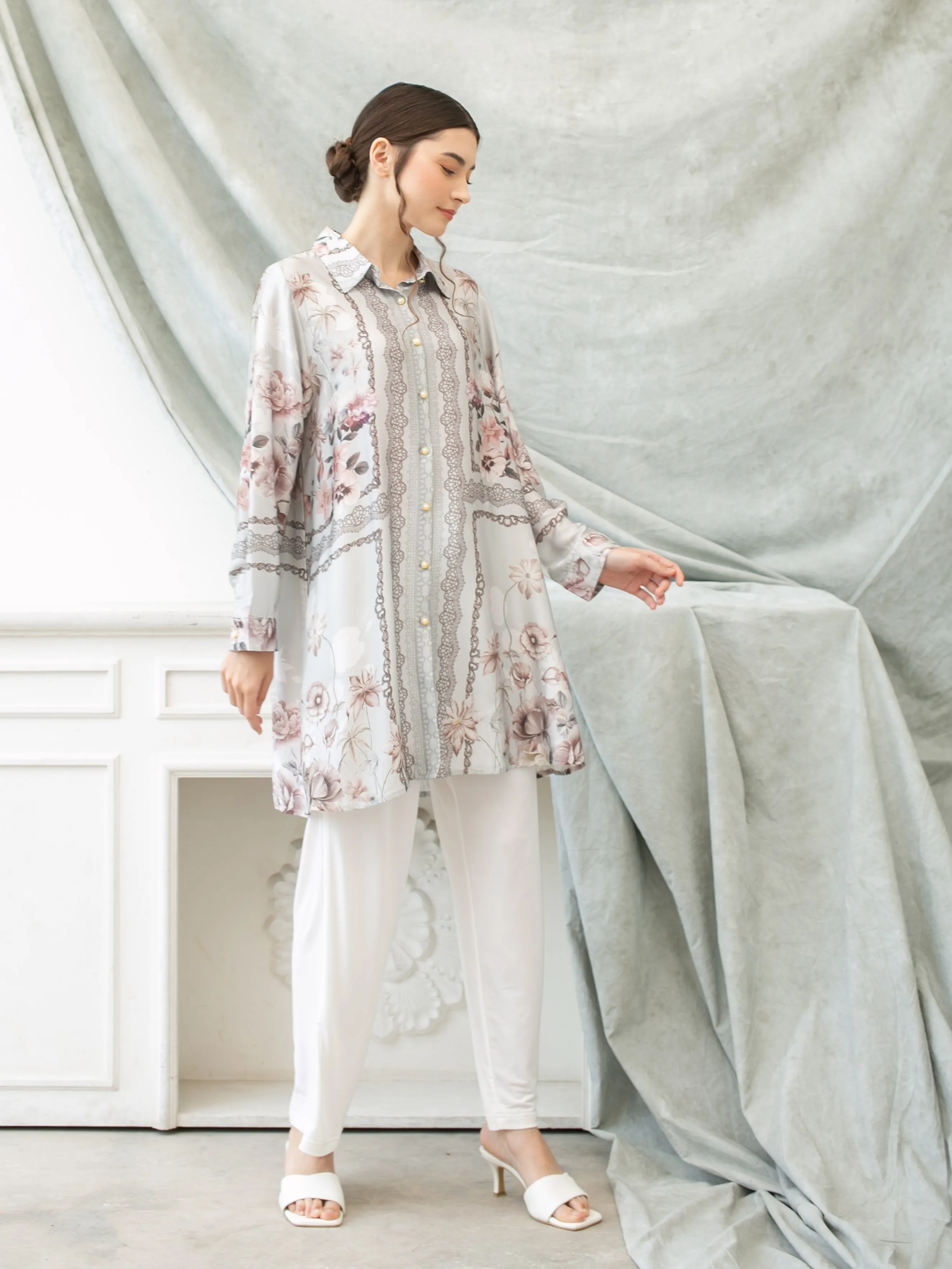 Soera Satin Tunic Shirt - Grey