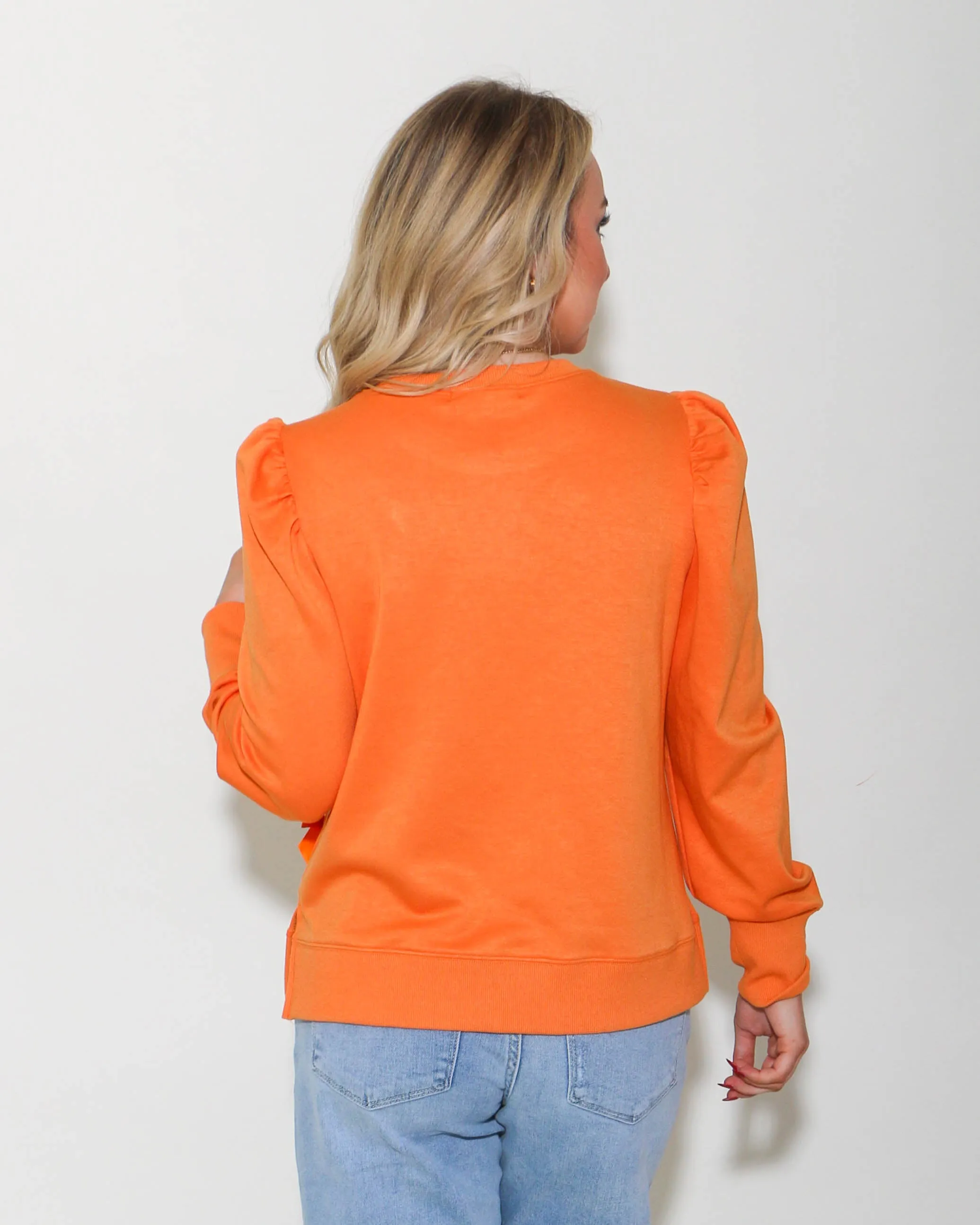 Solid Bow Ties Patch Sweatshirt Top in Orange