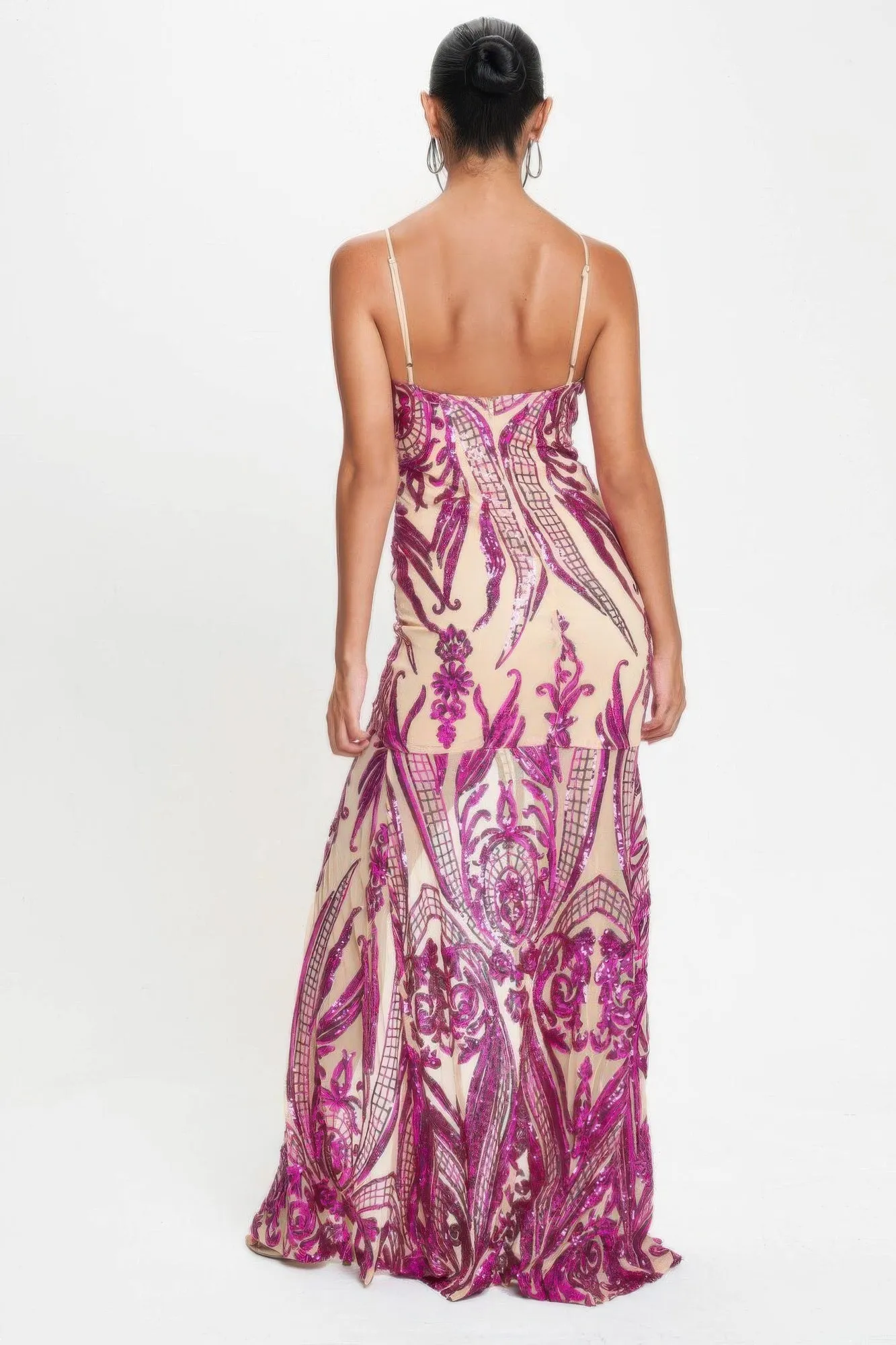 Spaghetti Strap Art Deco Sequins Maxi Dress