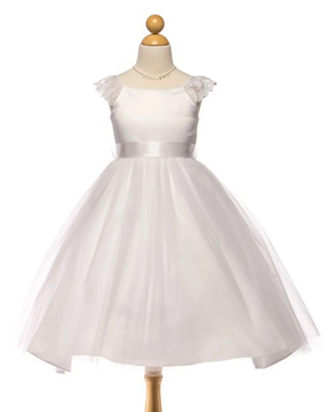 Sparkly Taffeta Bodice and Organza Overlay Skirt Dress - Ivory