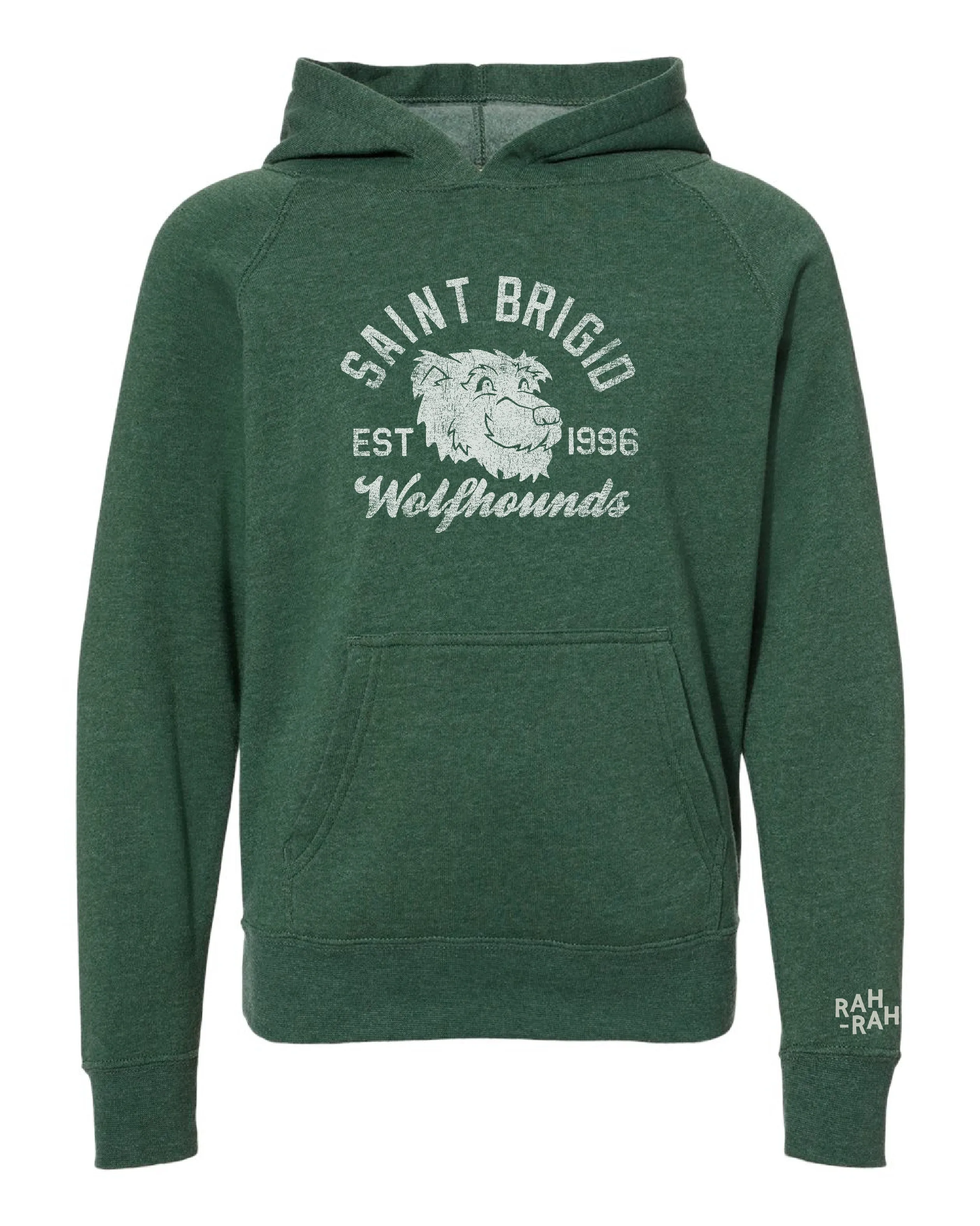 St. Brigid Wolfhound Head Green Hoodie | YOUTH