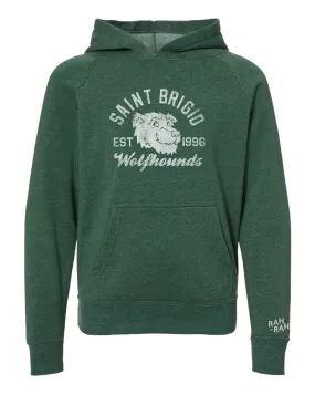 St. Brigid Wolfhound Head Green Hoodie | YOUTH