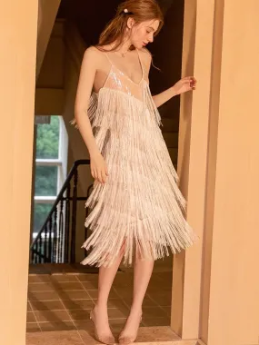 Starlight Fringe Sequined Spaghetti Strap Dress