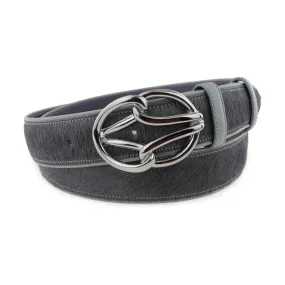 Steel grey pony hair gunmetal tubular reef knot belt