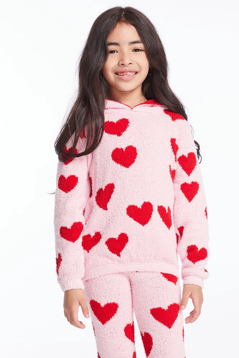 Sugar Heart Girls Semi Cropped Shirred Pullover Hoodie